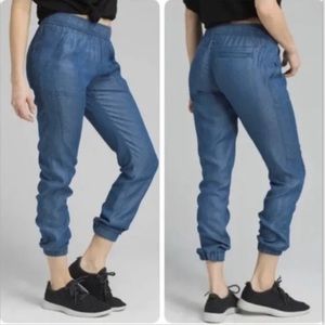 NWOT Prana Aberdeen Chambray Joggers Pants Pull On Style Pockets Blue Sz XL
